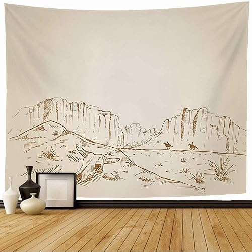 Tapiz para colgar en la pared, dibujado a mano del oeste, dos animales vaqueros, carreras en Australia, desierto, bosquejo salvaje, vintage