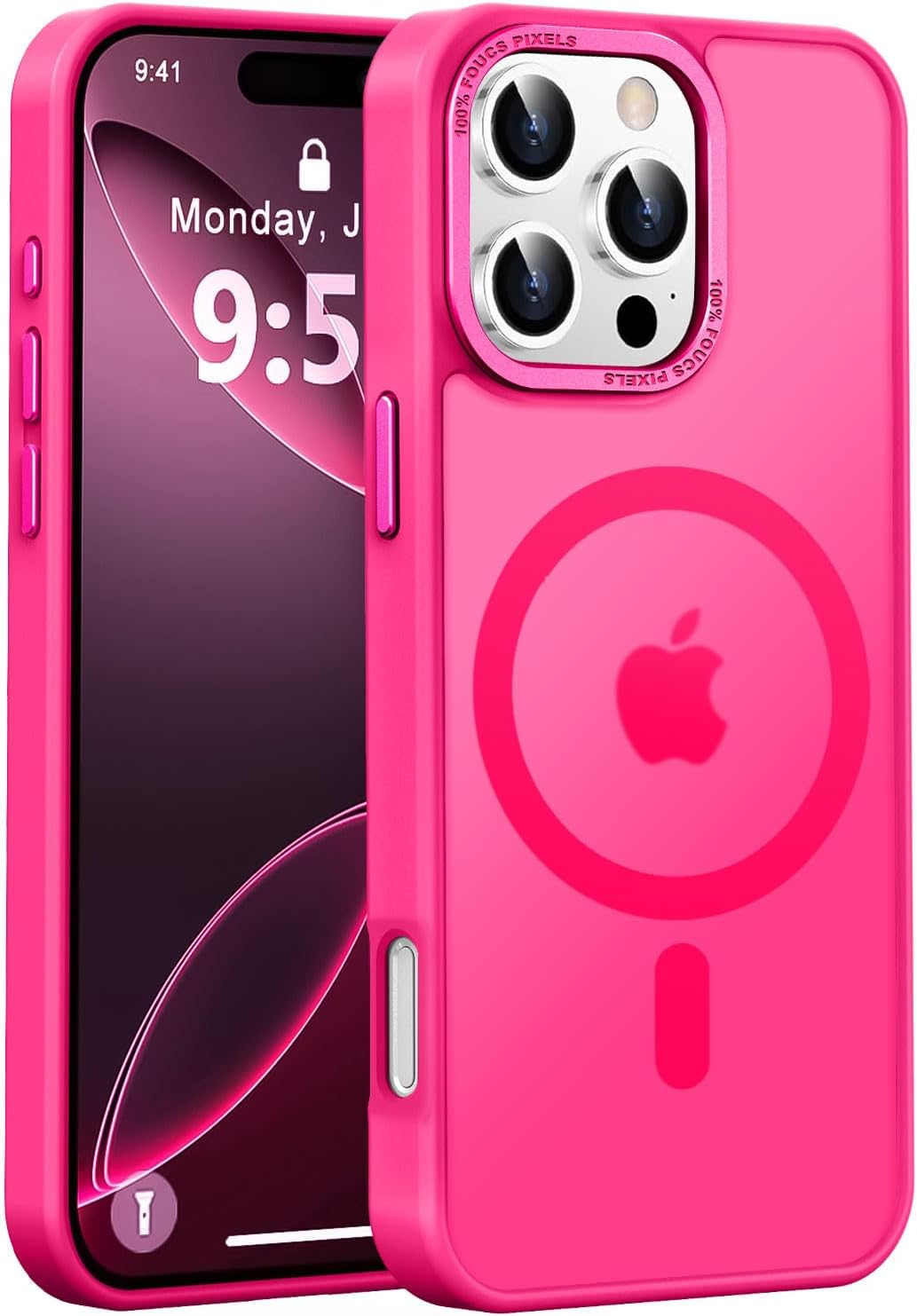 Newfuture Designed for iPhone 16 Pro Max Case with Magnetic [13 FT Military Drop Protection] [Compatible with Magsafe] Slim Translucent Matte Shockproof with Anti-Fingerprint Phone Case, Hot Pink