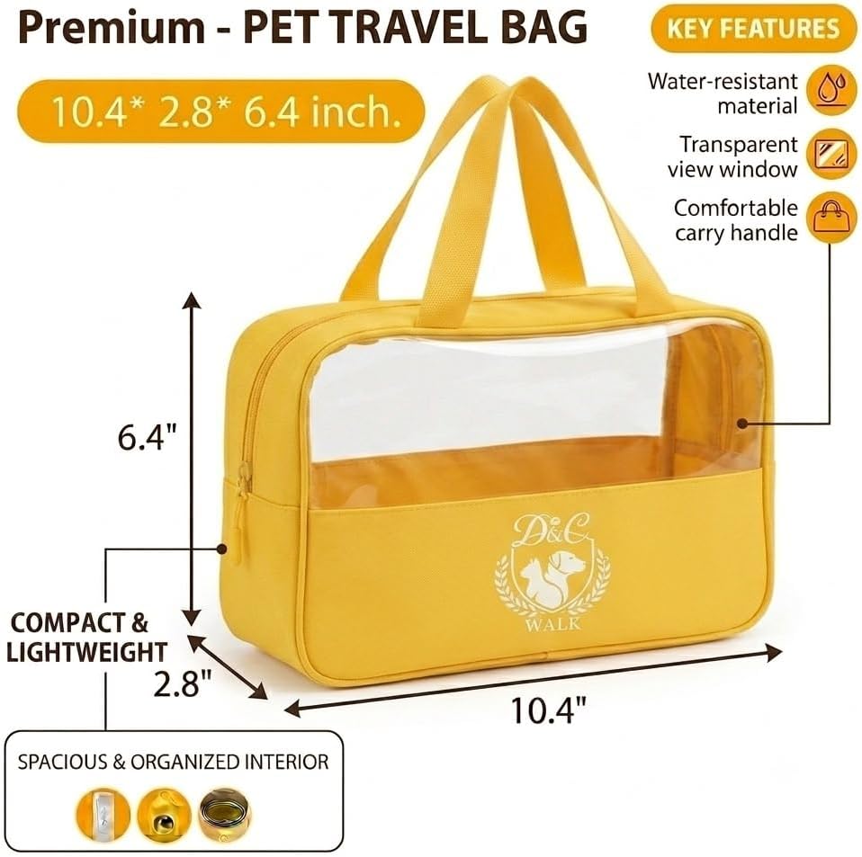 Luxury 5-Piece All-in-One Pet Travel and Walking Accessories Kit - Professional Self - Cleaning Brush, 2-in-1 Water Bottle, Hair Remover, and Holder with Operational Sample Bag Rolls for Dogs & Cats