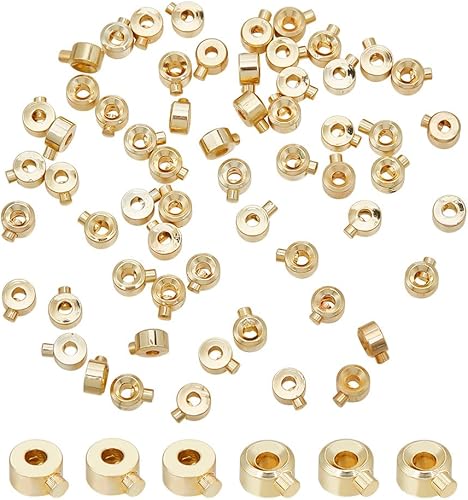 arricraft 60 cuentas de latón engarzadas, cuentas de columna chapadas en oro real de 14 quilates, tapas de extremo de metal, cuentas espaciadoras