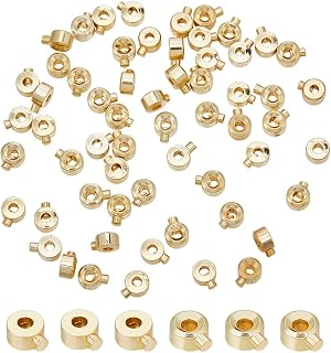 arricraft 60 Pcs Brass Crimp Beads, Real 14K Gold Plated Column Beads Cord End Caps Metal Loose Rondelle Spacer Beads for DIY Crafts Necklace Bracelet Jewelry Making