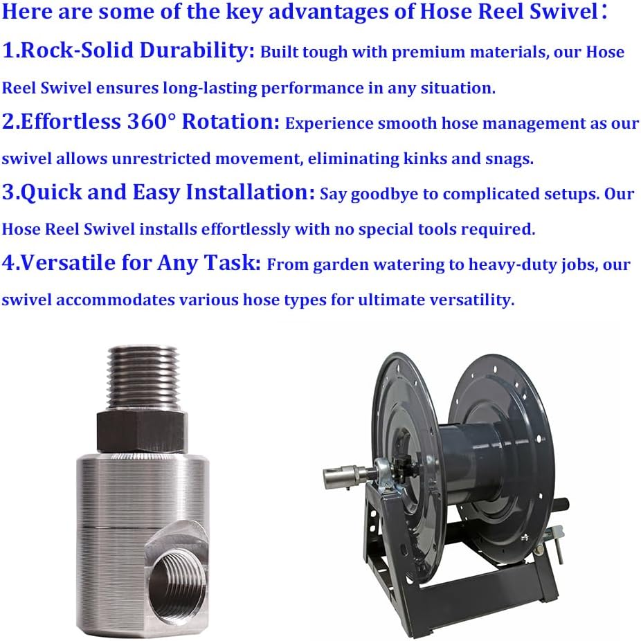 1/2 Inch MXF Heavy Duty Hose Reel Swivel Compatible with Industrial and Home Steel Swivel Joint Air Hose Reel Parts, Replace 9SS8MP50XFP50-Ni-AL #5124