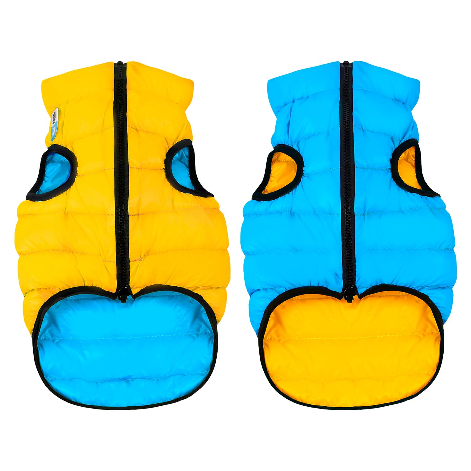 AiryVest - Giacca per cani con tasca, reversibile, impermeabile, antivento, giallo e blu, misura L: 65 x 89 x 65 cm
