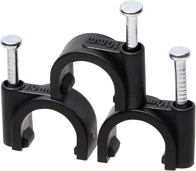 Round Cable Clips, 100Pcs Steel Nails Tacks Holder for Organizing Electric Wires Cables Line TV, 10mm (Black)