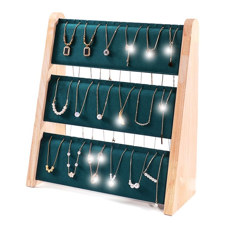 CJHFR472SG Jewelry Organizer Stands 3-Tier Wooden Jewelry Display Stand with Velvet Layer for Necklaces Earrings Bracelets Jewelry Display Stand(Green)