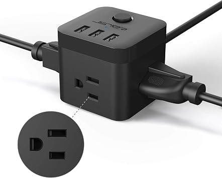 Power Strip with USB, Outlet Strip JSVER USB Power Strip, Power Strips 3 USB Ports 3 Outlets, 4.92ft Power Extension Cord for iPhone Xs/XR/X/8, Travel, Office, Cruise Ship, Dorm (Black)