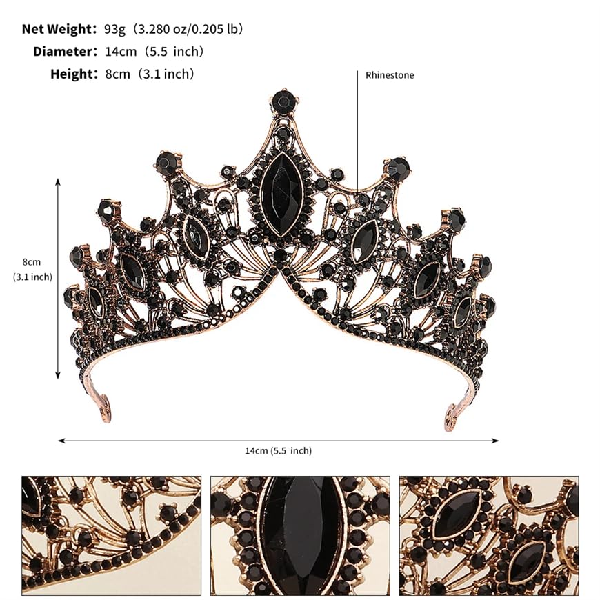 Dninmim Tiara da donna vintage con strass neri accessori per capelli fascia gioielli