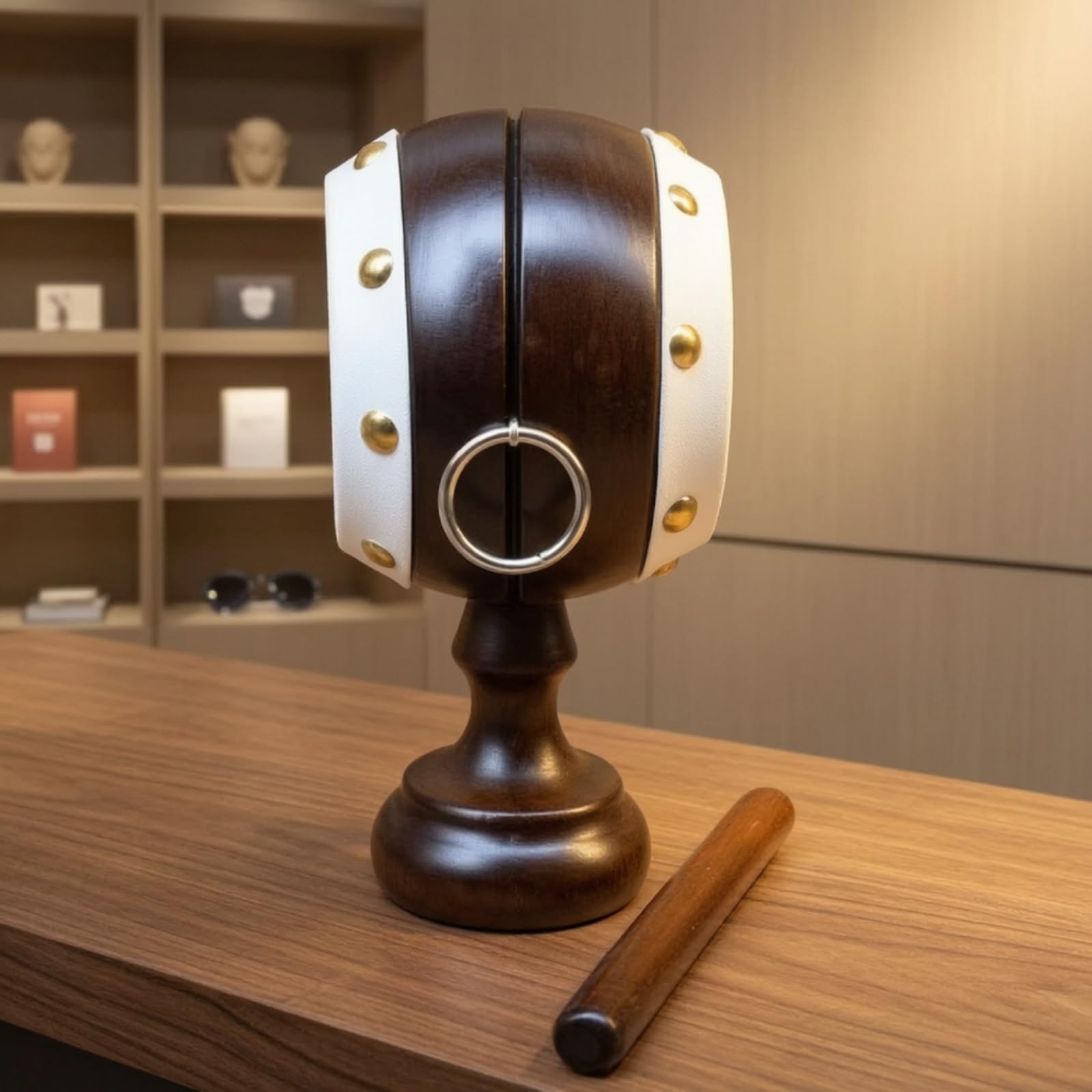 Tamburo Orientale Tradizionale Tamburo con Supporto Artigianale Decorazione per Collezionisti, Esposizioni Culturali, Soggiorno