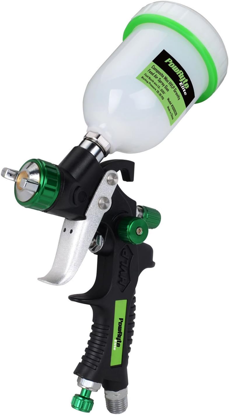 PowRyte Elite 4.2 Oz Composite Mini HVLP Gravity Feed Air Spray Gun - 0.8mm Nozzle