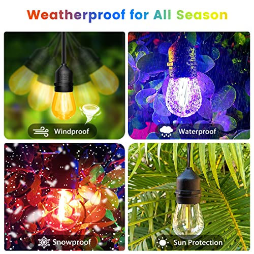 Emaner Cafe String Lights Outdoor Warmwhite+Rgb Color Changing 48Ft, Very Bright Shatterproof 15+3 Bulbs, Remote Control/Timing Auto On/Off, Etl Listed Plug In String Light For Party/Backyard/Garden #TOP3