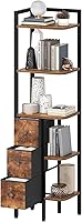 Yatiney 5-Tier Corner Bookshelf with 3 Drawers - Industrial Rustic Brown Display Shelf for Narrow Spaces, Easy Assembly CJ10BR