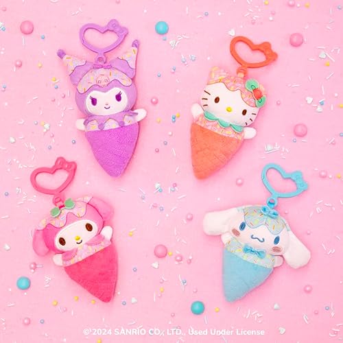 Miniatura 2 de Hello Kitty and Friends Paquete de 4 peluches con clip de helado con Hello Kitty, Kuromi, My Melody y Cinnamoroll con clips de lazo únicos