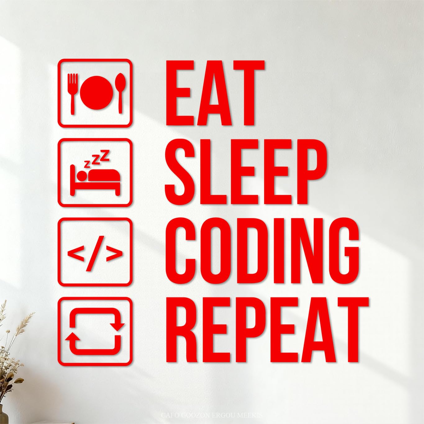 Eat Sleep Coding Repeat Teen Play Room Fine Carving Stickers 72x72.9cm It Won't Fall Off Red