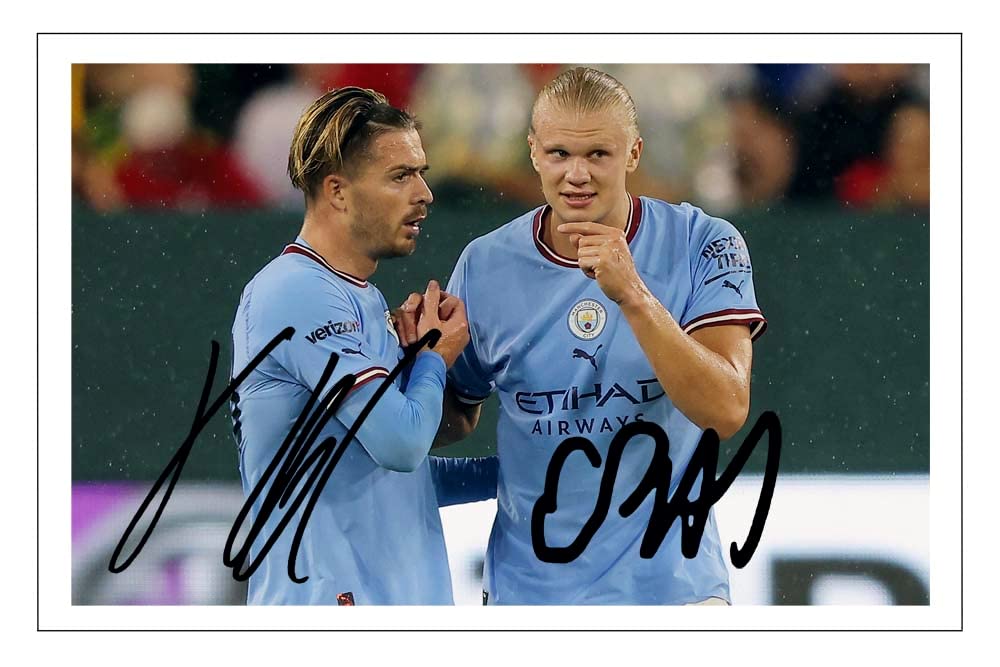 Jack Grealish & Erling Haaland - Manchester City Signed 6X4 Inch Photo Print Pre Printed Signature Football Autograph Gift