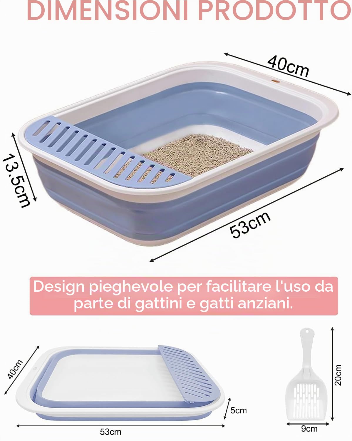 Lettiera Gatto, Toilette Gatti con paletta, Grande Lettiera pieghevole per Gatti, Ingresso basso, Toilette da viaggio con pedale cadente per la sabbia per gatti fino a gatti più grandi