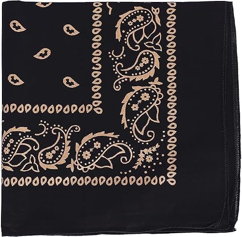 Motique Accessories 21 Inch Paisley Bandana with Gold - Black