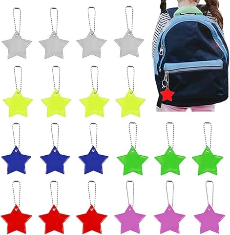 20 Piezas Colgantes Reflectantes de Seguridad Estrella Llavero Reflector para Niños Mochilas Bolsos Chaquetas Sillas de Paseo Caminar Correr