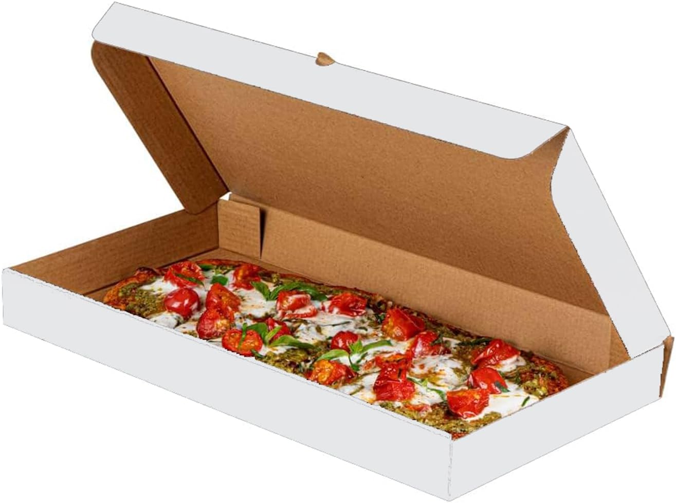 Bits N Things Flatbread Take-Out Container Kraft | B-Flute Box | 14" x 7" x 1.5" | 50 Count