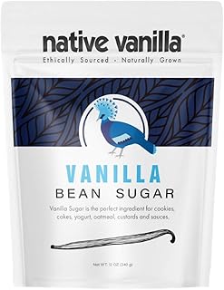 Organic Vanilla Bean Sugar – Native Vanilla – 340.2 Grams (12 Oz) - Made from Premium Vanilla Bean Pods – for Chefs and Home Cooking, Baking, and Dessert Making – Made with Real Vanilla Beans