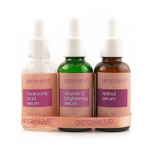 Genovie MD Skin Renewal Serum Set para rostro con suero de vitamina C, suero hialurónico y suero de retinol, sueros faciales para reafirmar e