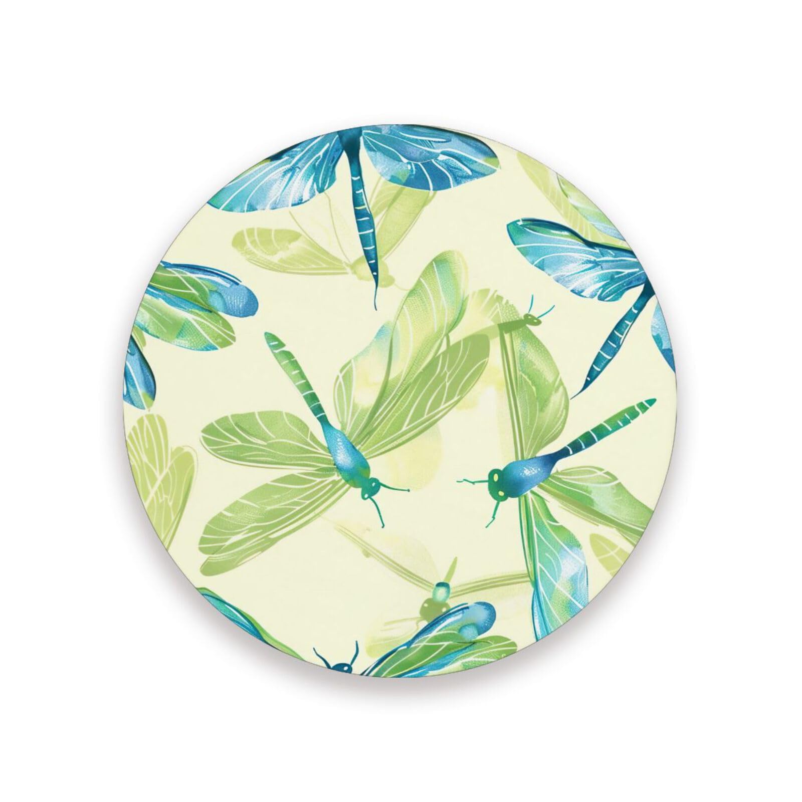 Lyeorm A442 Coasters For Drinks Green Dragonflies Absorbent Ceramic Stone Coasters Set Of 1 Round Coasters With Cork Base Coffee Table Tabletop Protection For Home Decor