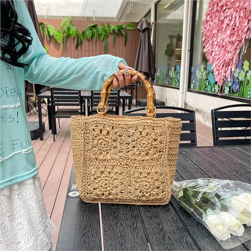 Women's Retro Fashion Large Capacity Shoulder Bag Hollow Woven Wear-resistant Outdoor Travel Beach Bag3