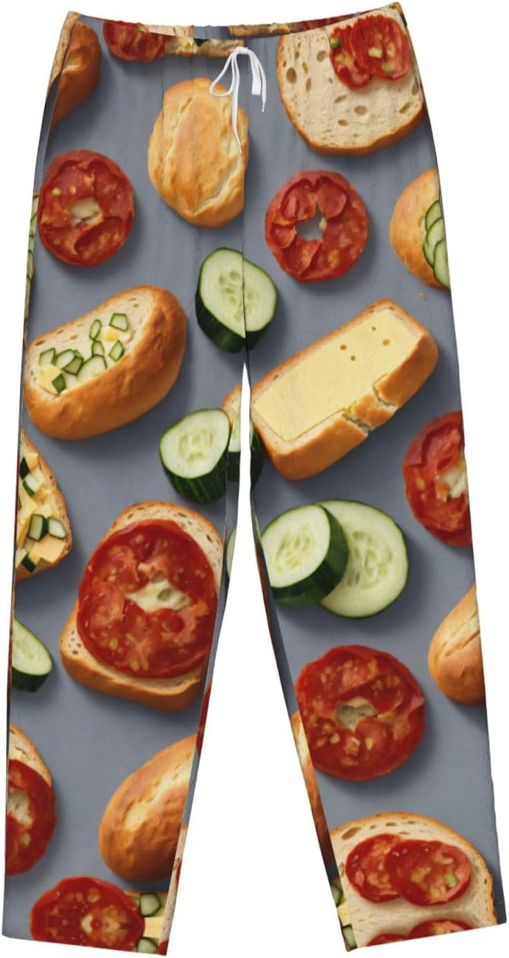 Healthy Food Print Cozy Christmas Pajama Pants,Flannel Pajama Bottoms,Cater To Various Body Types