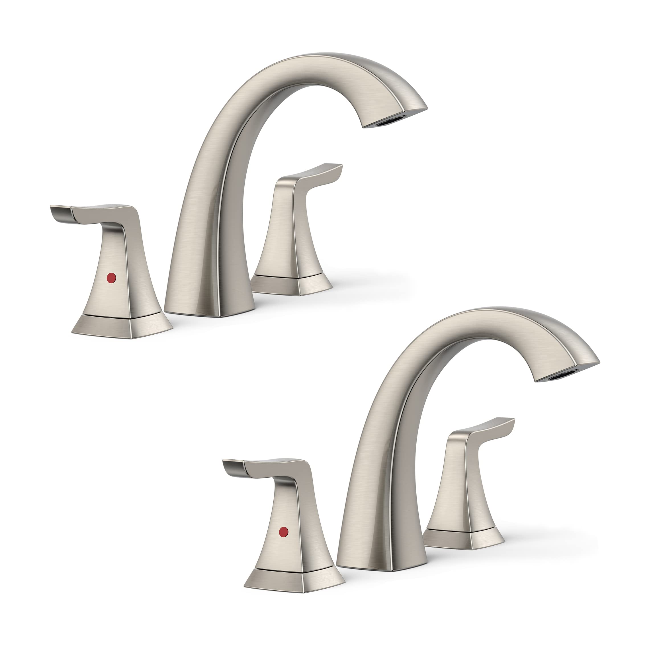 2 Pack Bathroom Sink Faucet, Medium Arc 2-Handles Bathroom Faucets, Brushed Nickel Bathroom Faucet for Sink 3 Hole with Pop Up Drain Assembly and 2 Water Supply Lines