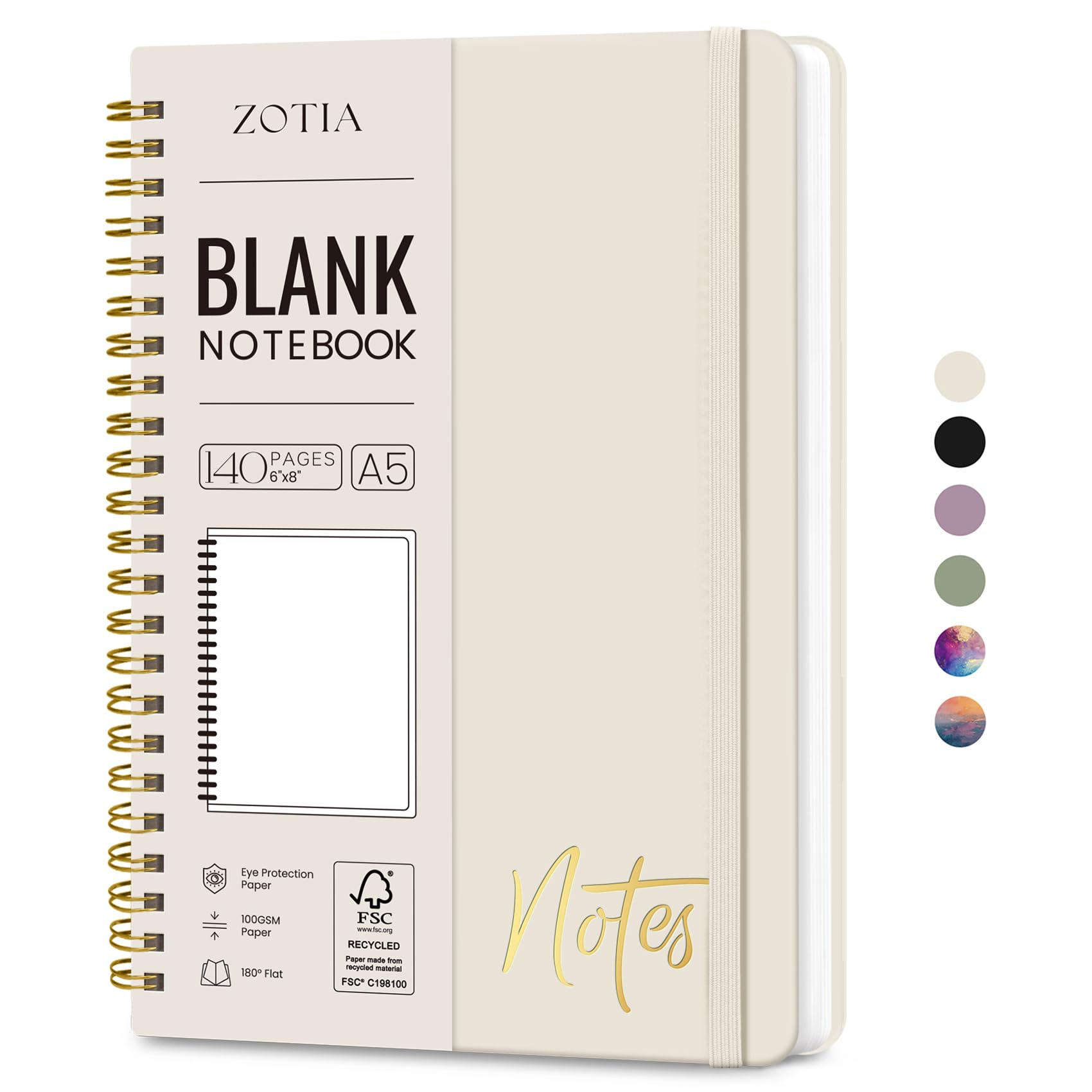 ZOTIA Blank Spiral Journal Notebook for Women, A5 Blank Notebook Journals for Writing, Hardcover Notebooks for Work, Note taking and Office School