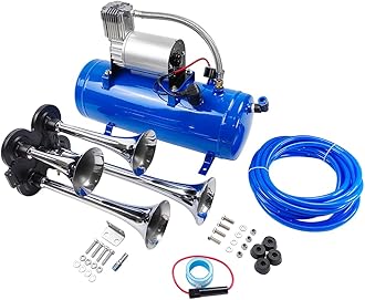 DC 12V 150PSI Air Horn Compressor 6L 1.6 Gallon Tank with 150DB 4 Trumpets Train Air Horns Kit Super Loud Air Horn | Fit for Train Horns Motorhome Tires | Inflator Air Compressor with 6 Liter Tank