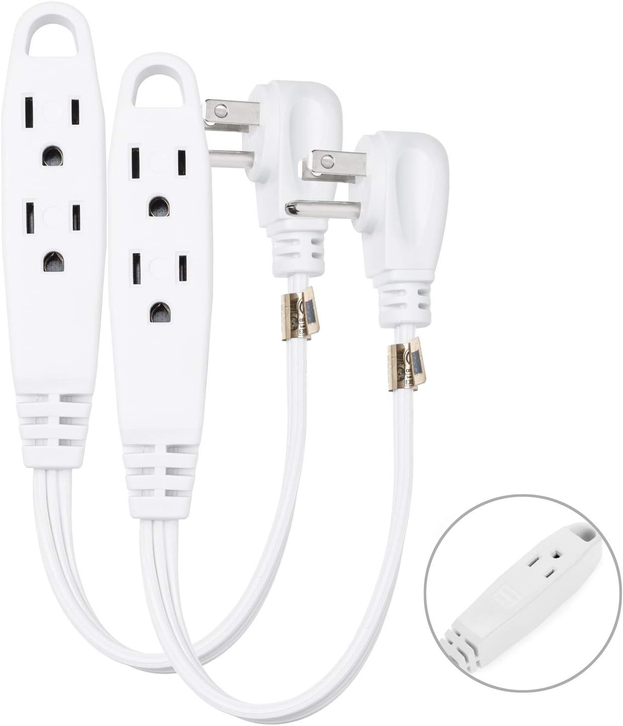 MAXIMM 3 Feet 3 Outlet Extension Cord/Wire, 3 Outlet Electrical Cord, 16AWG Indoor/Outdoor Use, 2 Pack - White, UL Listed