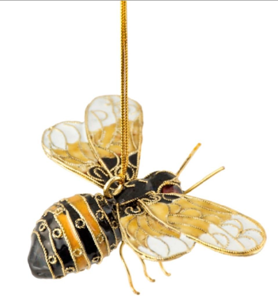 Cloisonne Bumble Bee Hanging Ornament, 3.5 Inch Wingspan, Enamel on Copper Decorative Accent
