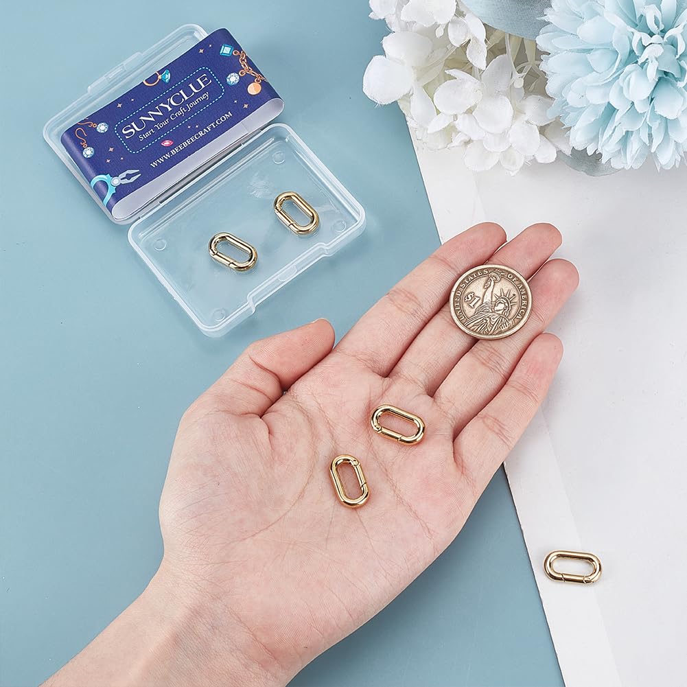 SUNNYCLUE 1 Box 6Pcs Real 18K Gold Plated Spring Keyring Buckle Thin Spring Oval Rings Connector Snap Clip Hooks Carabiner Clasps for jewellery Making Supplies DIY Keychain Lanyard Bags Purses Crafts - Image 3