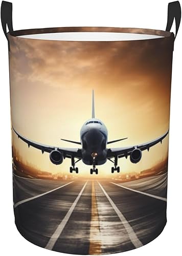 backpack airplane print Circular Hamper Waterproof Storage Bin Organizer Basket Laundry Hamper With Handles For Clothes Toys Medium