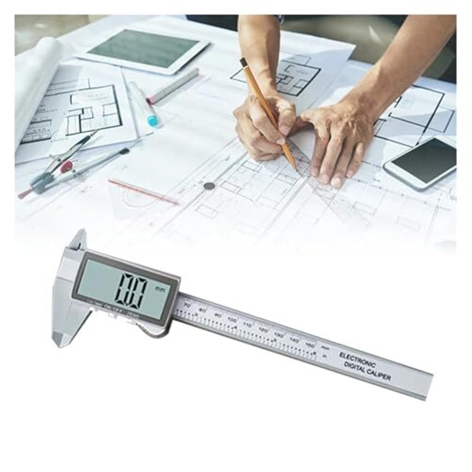 Elektronischer Messschieber, digitales Mikrometer-Messgerät for Zuhause, Industrie, Schmuck (Silber, 100 mm)(Silver 150mm)