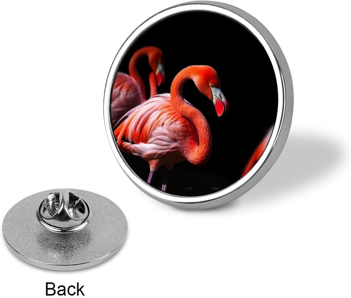 Aluminium Alloy Round Badge Brooch Pins for Men Flamingos in Black Background Brooches Elegant Pin for Women Fashion Button Badges Brooch Badge for Hats Jackets Shirts