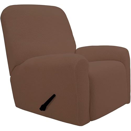 PureFit Stretch Recliner Sofa Slipcover with Pocket – Spandex Jacquard Non Slip Soft Couch Sofa Cover, Washable Furniture Protector with Elastic Bottom for Kids (Recliner, Brown)
