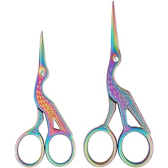 Pack of 2 Titanium Coating Embroidery Scissors Stainless Steel Stork Sewing Scissors Vintage Scissors Suitable for Crafts Embroidery Sewing DIY Crafts and Daily Use Colourful 9 cm + 11.5 cm