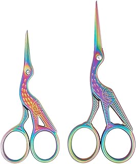 Fixinus 2 Stück Titanbeschichtung Stickschere, Edelstahl Storch Nähschere Vintage Schere Geeignet für Handarbeiten, Sticke...