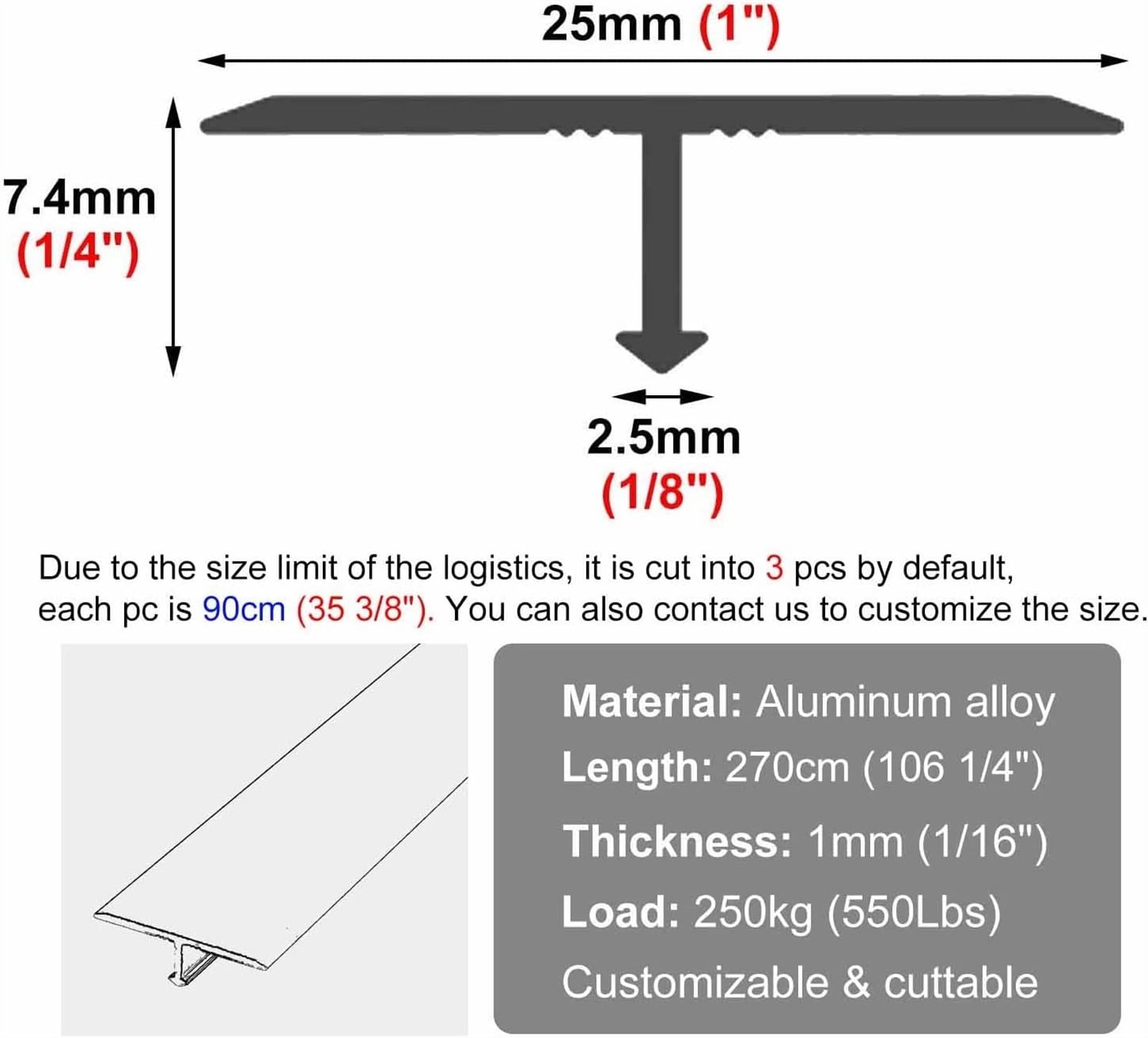 Profilo di Transizione, Striscia di Soglia, Striscia di soglia for modanatura a T Striscia di rivestimento del bordo della porta for pavimenti in laminato Copertura piatta con cucitura Cinch(Dark Gray