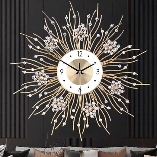 Large Wall Clocks, Silent Sunflower Shape Chic Decorative Wall Clock, Modern Non-Ticking Round Clock Dial Iron Metal Wall Clock for Living Room Decor Entrance Office Cafe 27.5 Inch