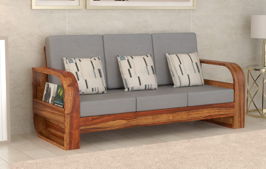 TreeeKart Solid Sheesham Wood Sofa Set 3 Seater For Living Room/Office