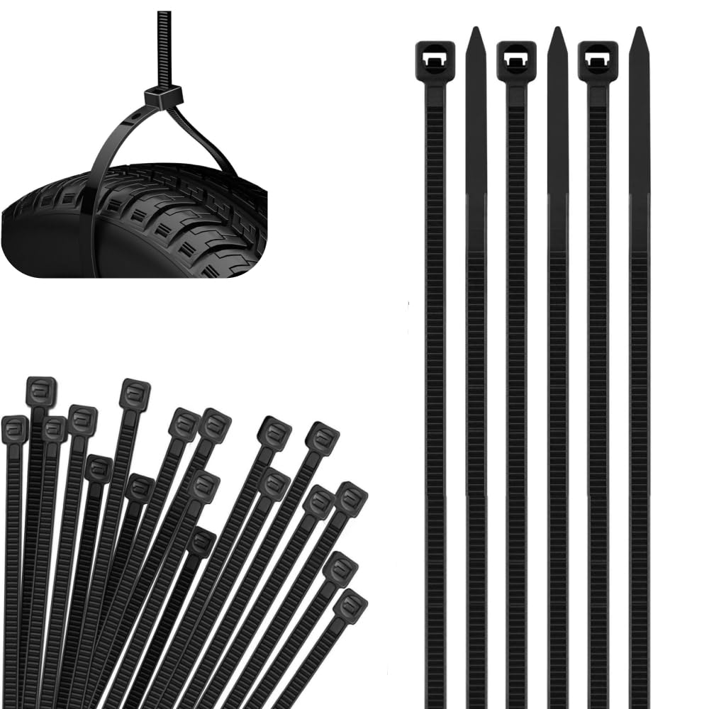 200Pcs Cable Ties Black, 300mm x 4.8mm, Heavy Duty Nylon Cable Ties with 30kg Tensile Strength