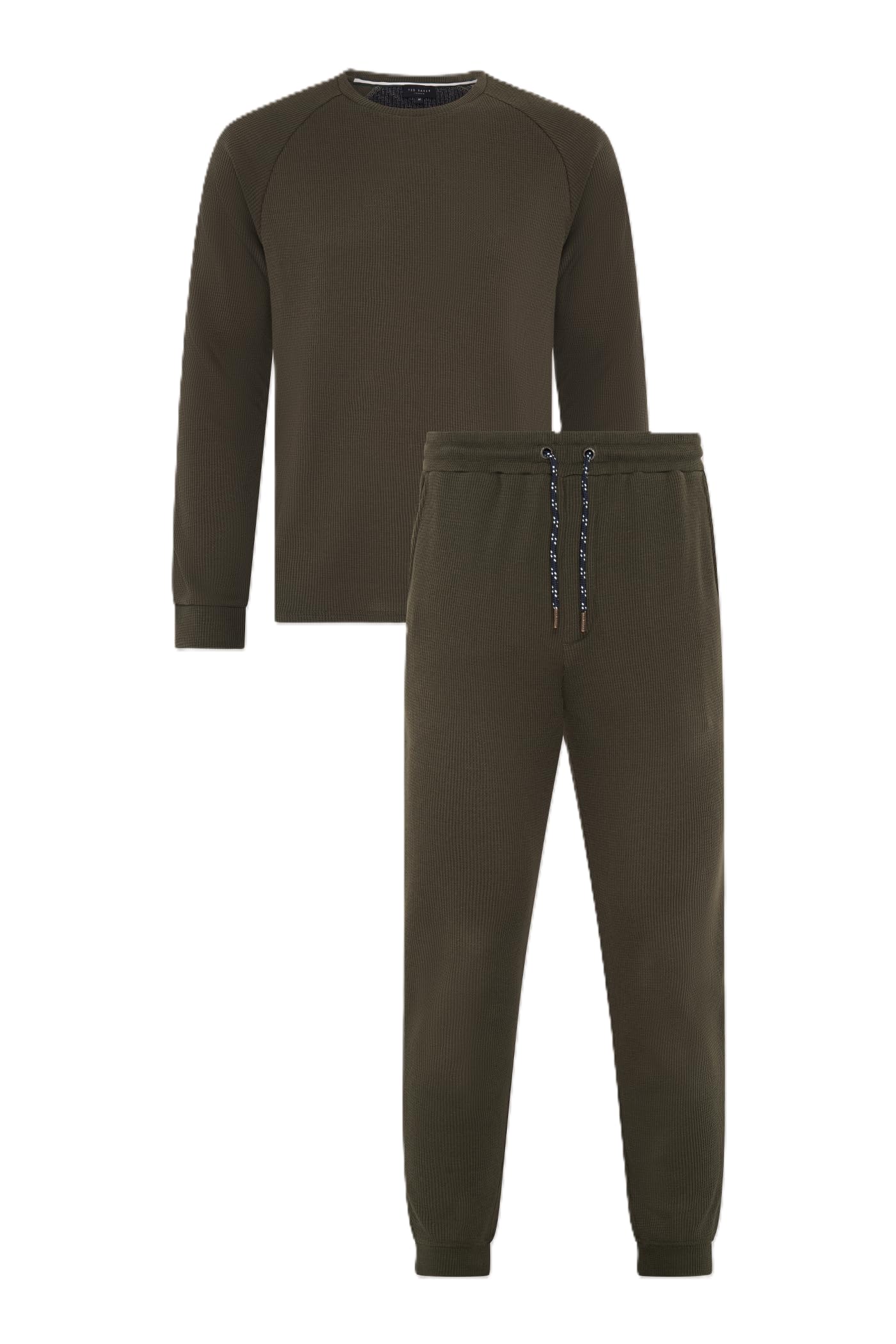 Ted Baker Waffle Long Sleeve Shirt & Jogger Set, Khaki, L