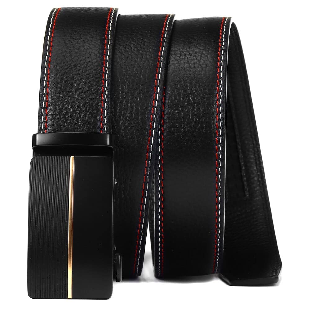 Cintura, Cinture da Uomo in Vera Pelle Fibbia a cricchetto Fashion Fashion Luxury Maschio Black Cow Hide Cyhaband (Color : Nero, Size : Length 120CM)
