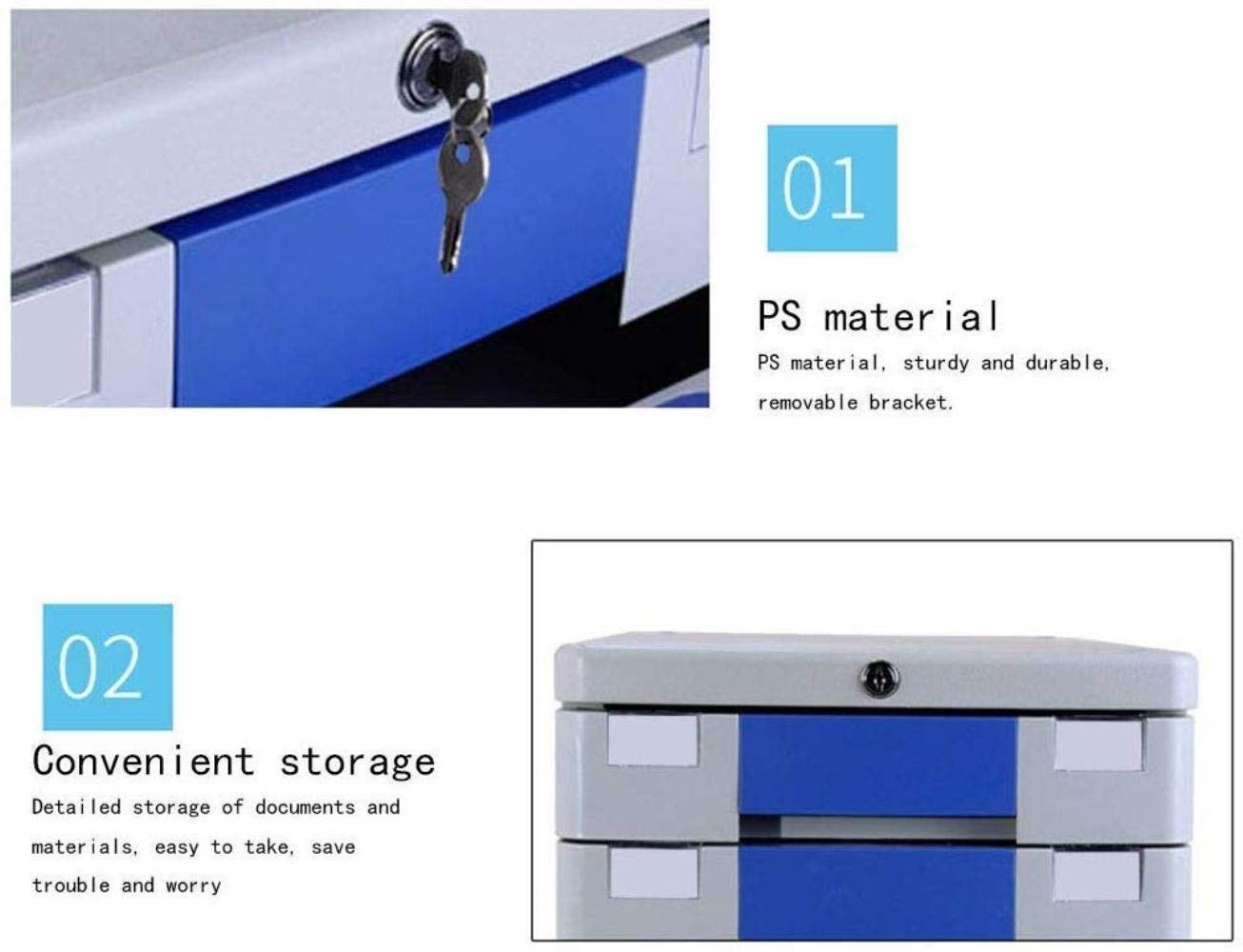 Mobile portadocumenti con serratura 5 Der in plastica blu per casa ufficio 28,2 x 36,5 x 28,5 cm ideale per documenti e forniture