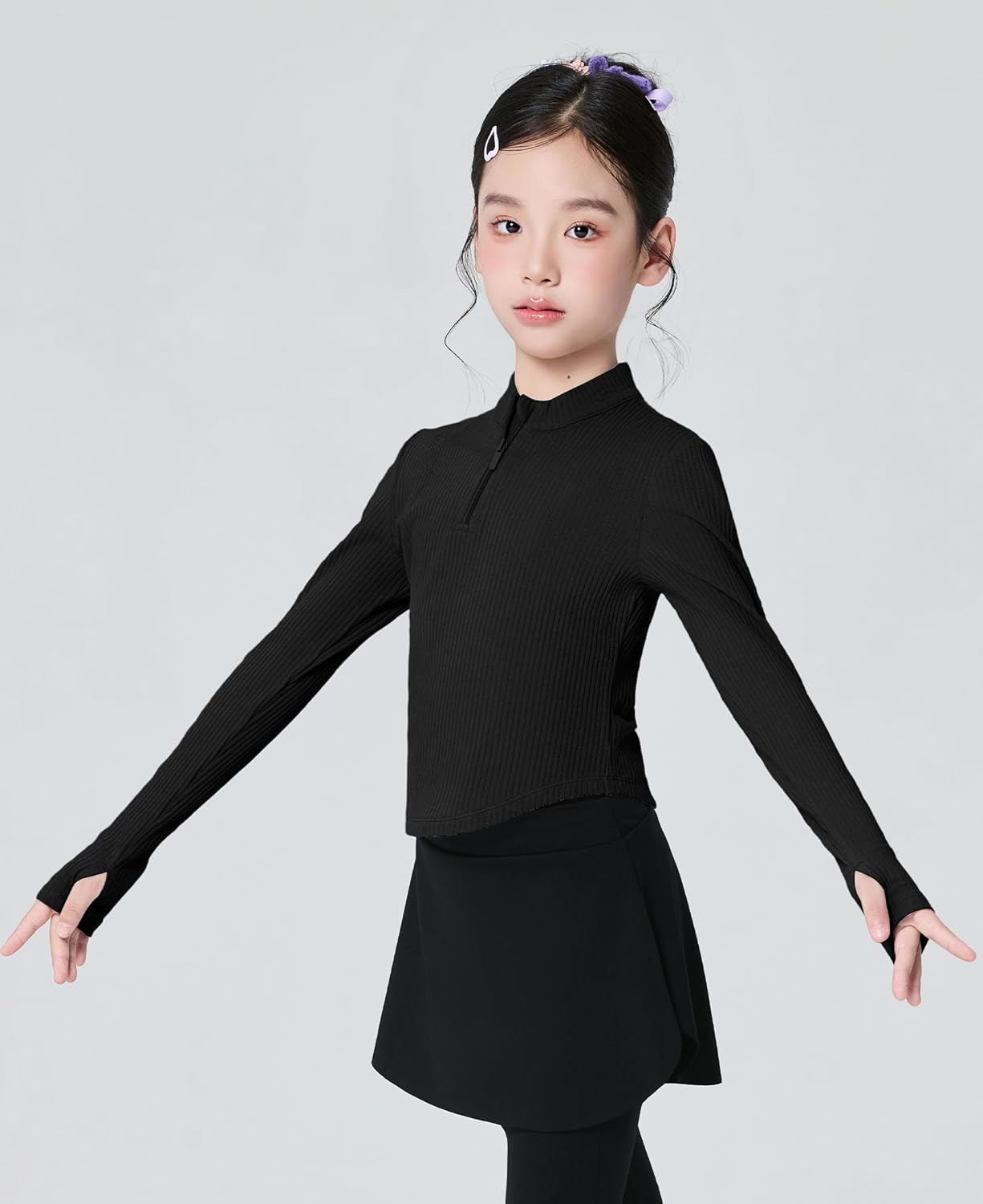 Daydance Girl's Ballet Sweater, Girls High Neck Pullover Dance Sweater with Thumb Hold Design - Image 2