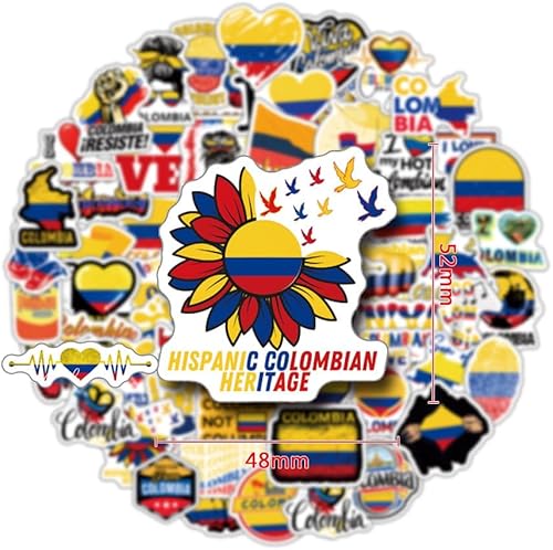 Miniatura 6 de Paquete de 63 calcomanías Colombia, calcomanías de vinilo estético impermeables para botella de agua, laptop, teléfono, patineta, álbumes de