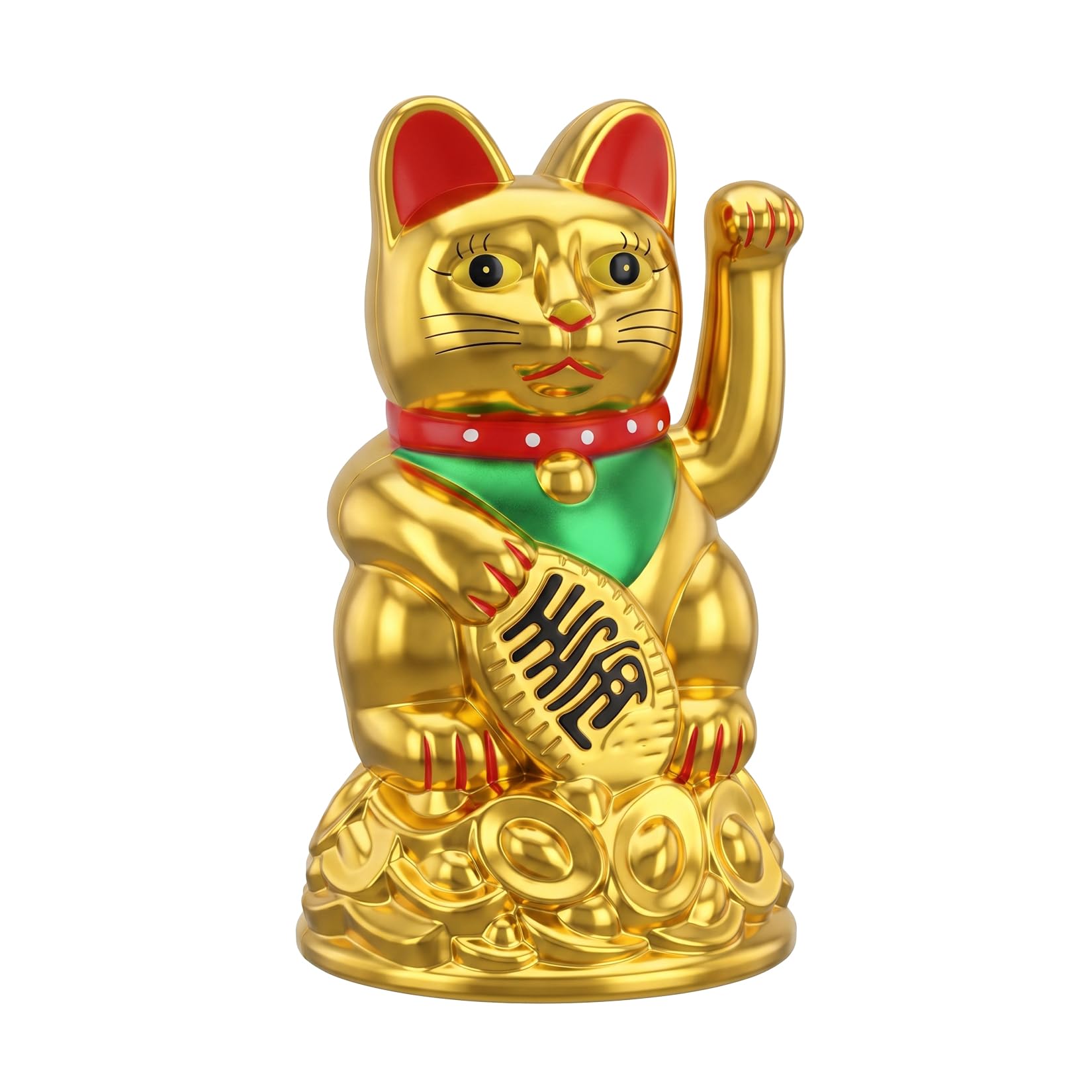 Starlet24 - Gatto portafortuna “Maneki Neko” con zampina che si muove, per feng shui, Plastica, gold, 11 cm