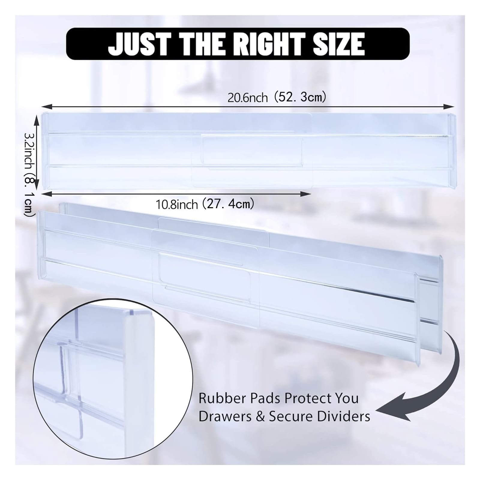 4 Stück transparente Schubladenteiler, verstellbare, erweiterbare Schubladenteiler for Kleidung, Utensilien, Kosmetika, Büroaufbewahrung(Rose gold)